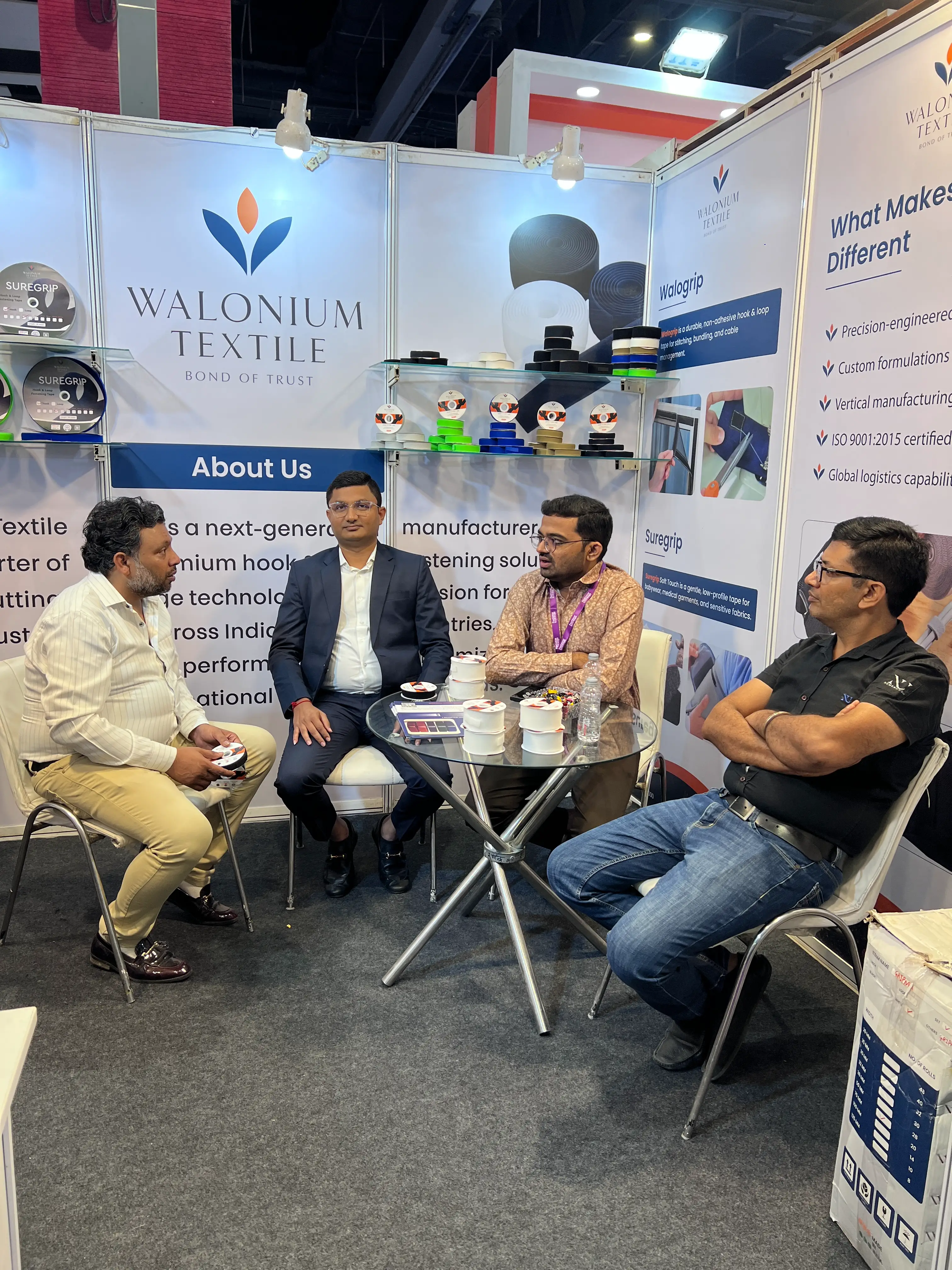 Walonium Textile booth display at Footwear India Expo