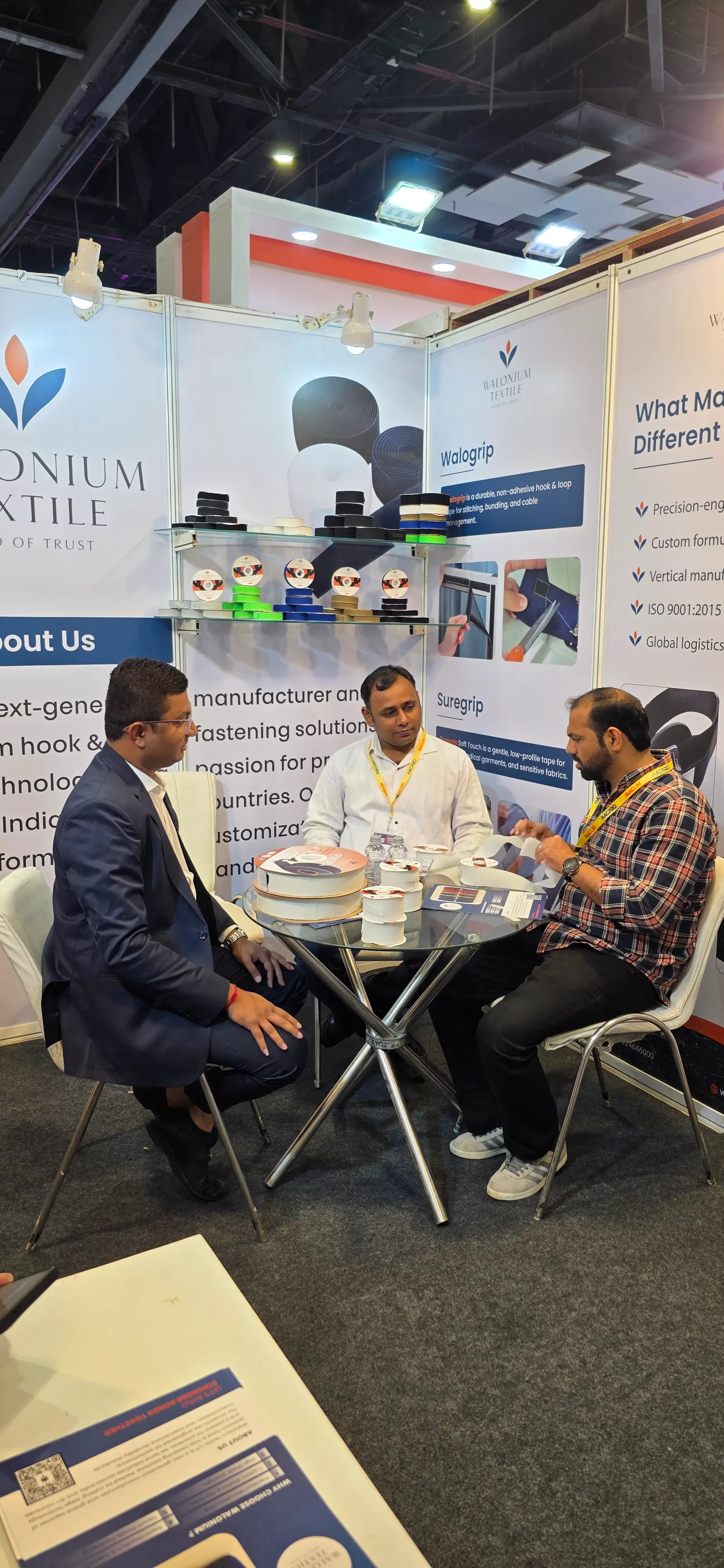Hook and loop product samples at Footwear India Expo