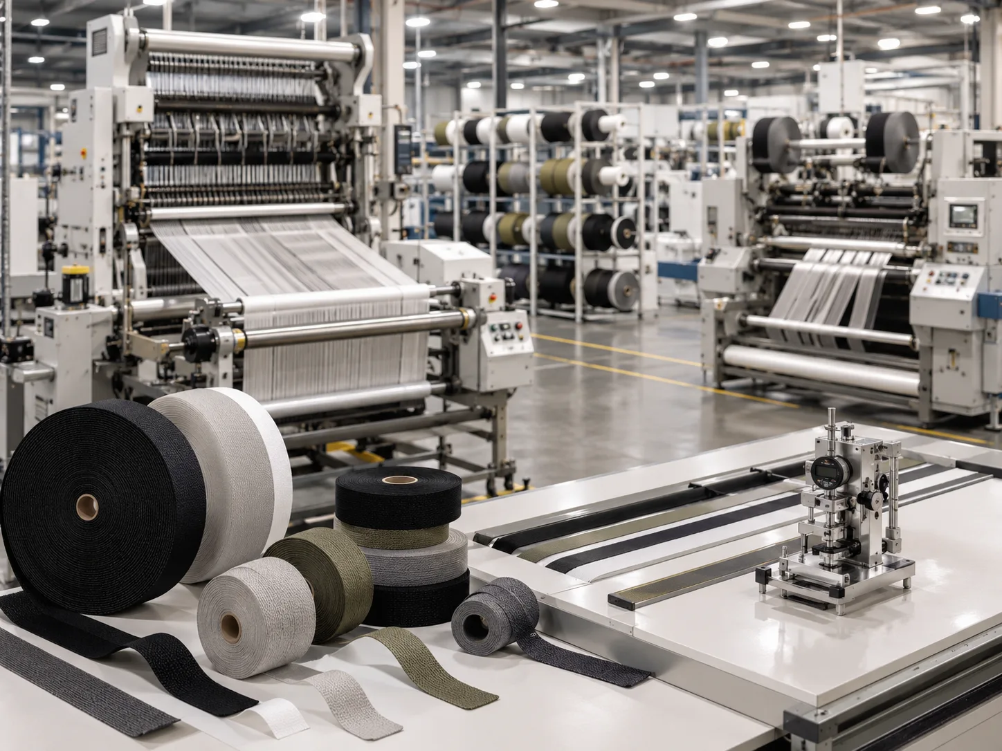 Wide view of the Walonium weaving and coating production floor in Morbi, Gujarat