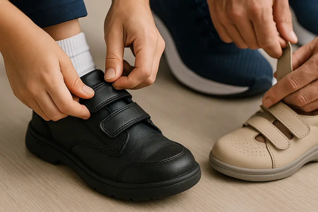 Footwear industry hook and loop fastening solutions for sports shoes, school shoes and orthopaedic footwear