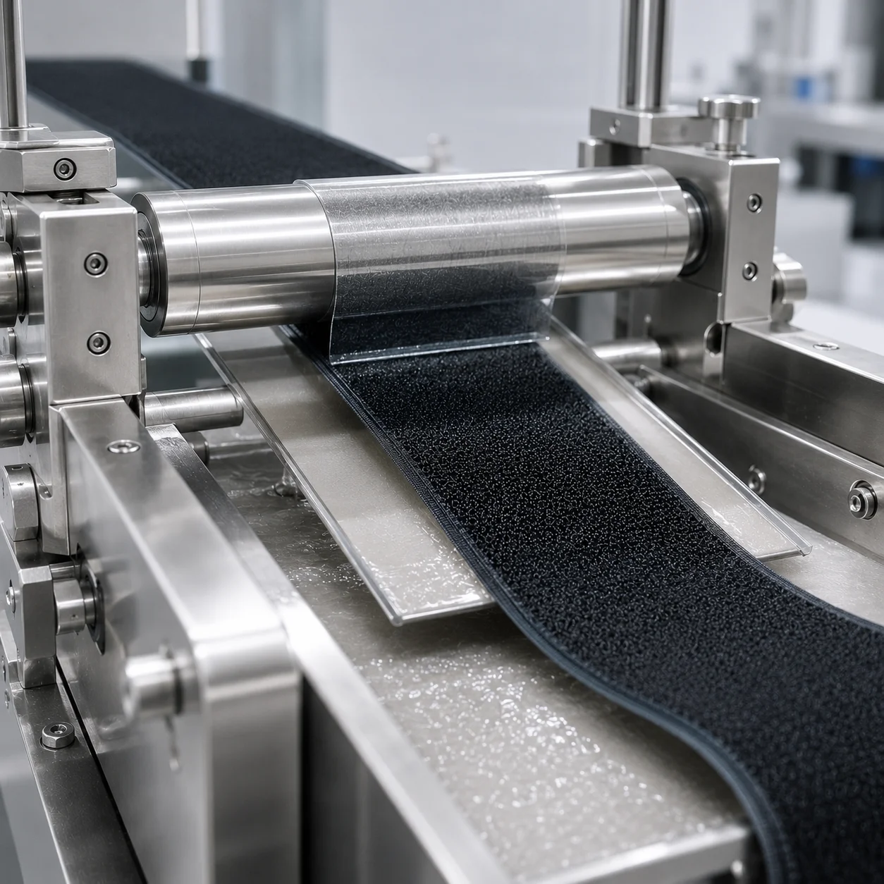 Industrial adhesive coating process for self adhesive hook and loop tape