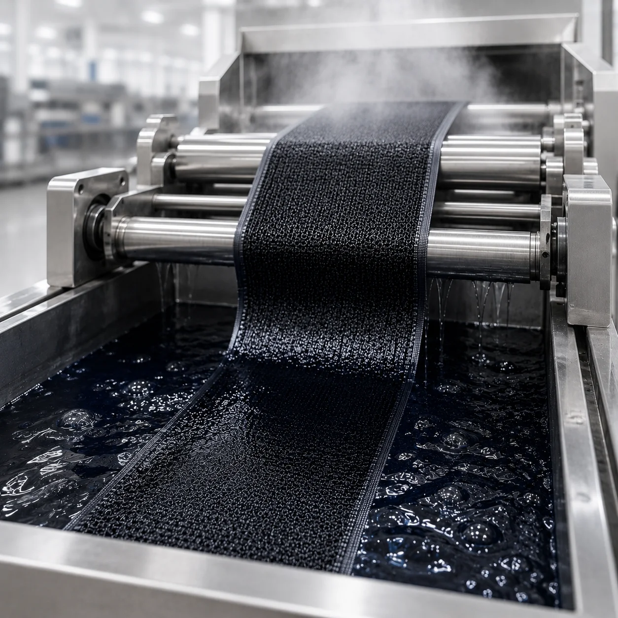 Dyeing and finishing process for industrial hook and loop fastening tapes